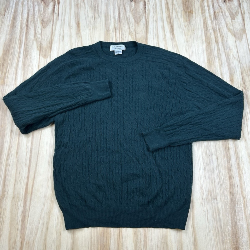 Paolo Mondo Sweater Mens Large‎ Green 100% Cashmere Pullover Made In Italy
